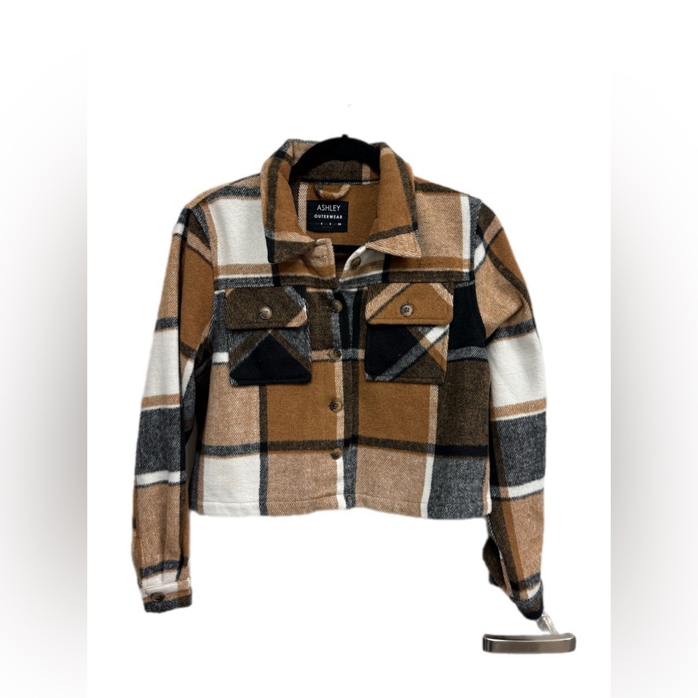 Ashley outerwear cropped shacket Megan cropped shacket in brown plaid S - Picture 6 of 7